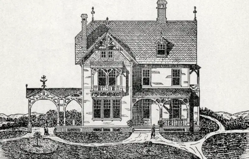Highly Detailed Cottage houses for village and country homes (1899) vintage illustration by S. B. Reed